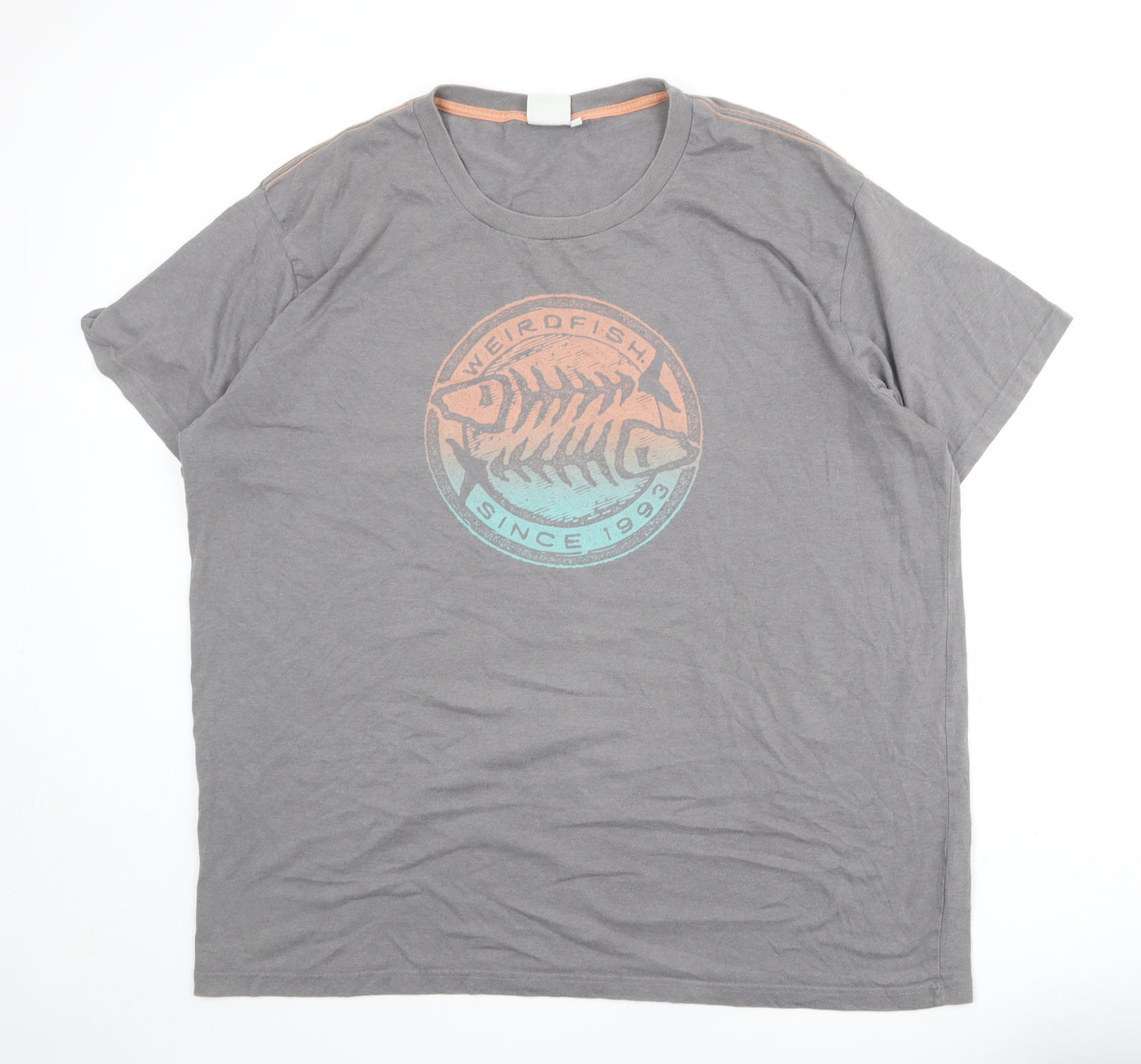 Weird Fish Mens Grey Cotton T-Shirt Size 4XL Crew Neck