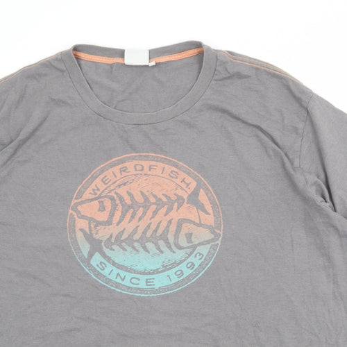 Weird Fish Mens Grey Cotton T-Shirt Size 4XL Crew Neck