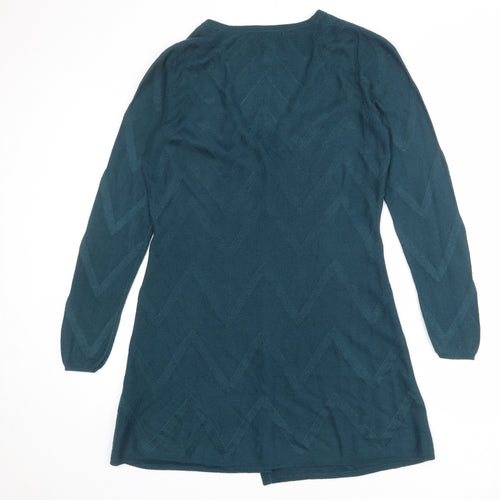 Monsoon Womens Blue V-Neck Geometric Acrylic Cardigan Jumper Size M