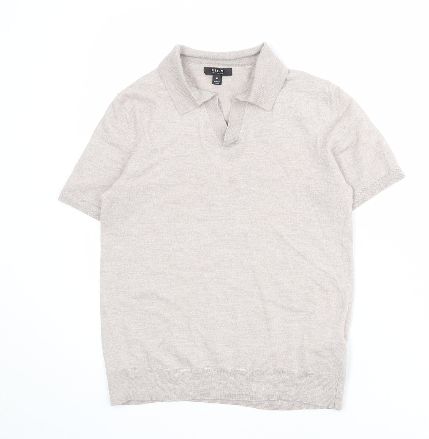Reiss Mens Beige Collared Wool Pullover Jumper Size M Short Sleeve