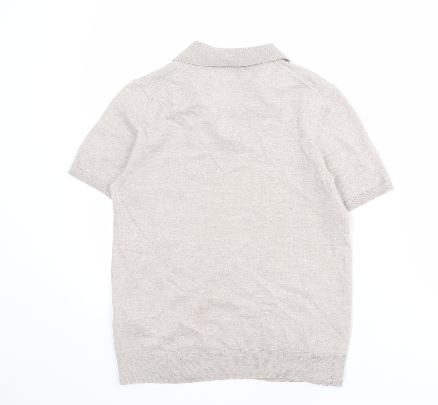 Reiss Mens Beige Collared Wool Pullover Jumper Size M Short Sleeve