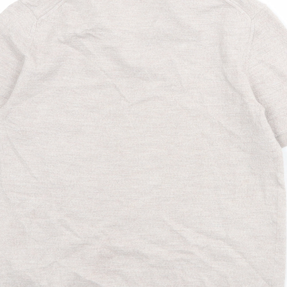 Reiss Mens Beige Collared Wool Pullover Jumper Size M Short Sleeve