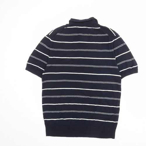 Autograph Mens Blue Striped Silk Polo Size M Collared Zip