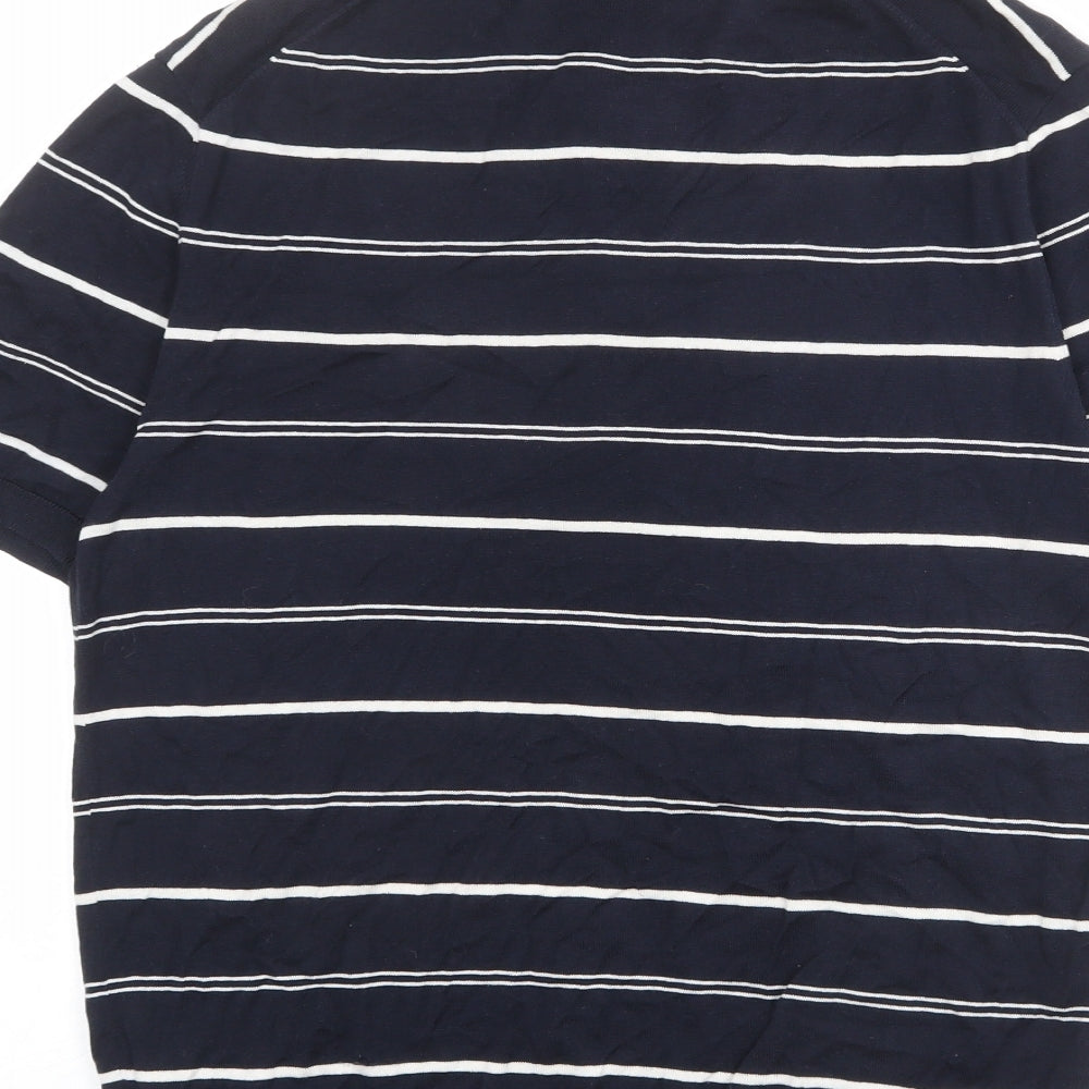 Autograph Mens Blue Striped Silk Polo Size M Collared Zip