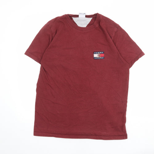 Tommy Jeans Mens Red Cotton T-Shirt Size M Crew Neck