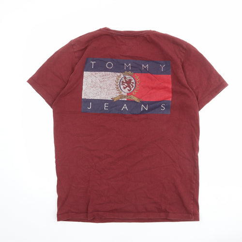 Tommy Jeans Mens Red Cotton T-Shirt Size M Crew Neck