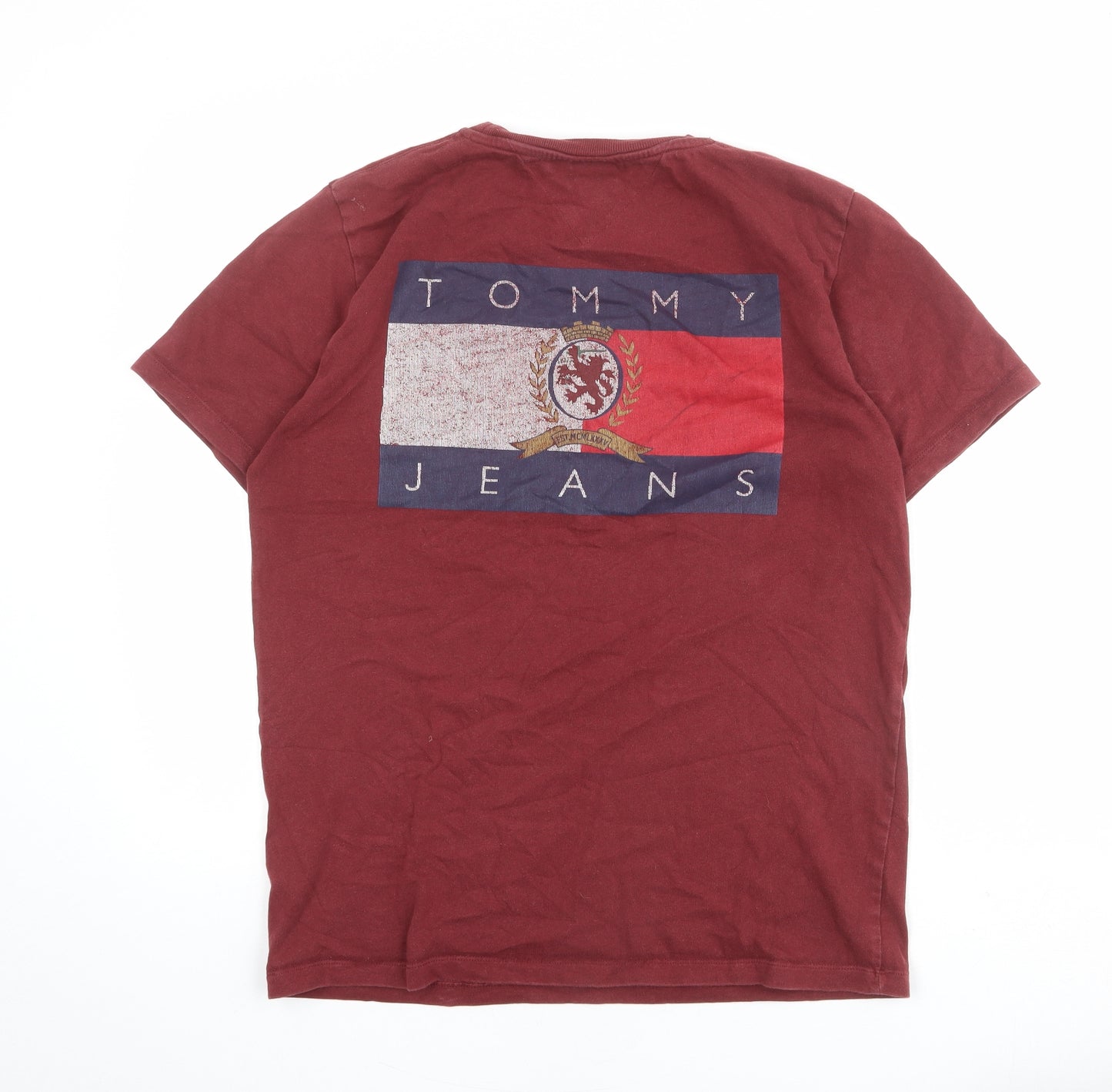 Tommy Jeans Mens Red Cotton T-Shirt Size M Crew Neck