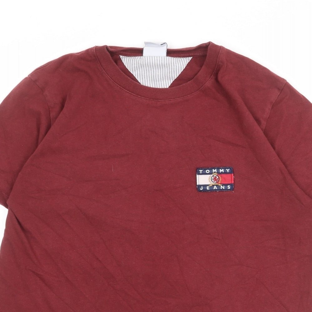 Tommy Jeans Mens Red Cotton T-Shirt Size M Crew Neck