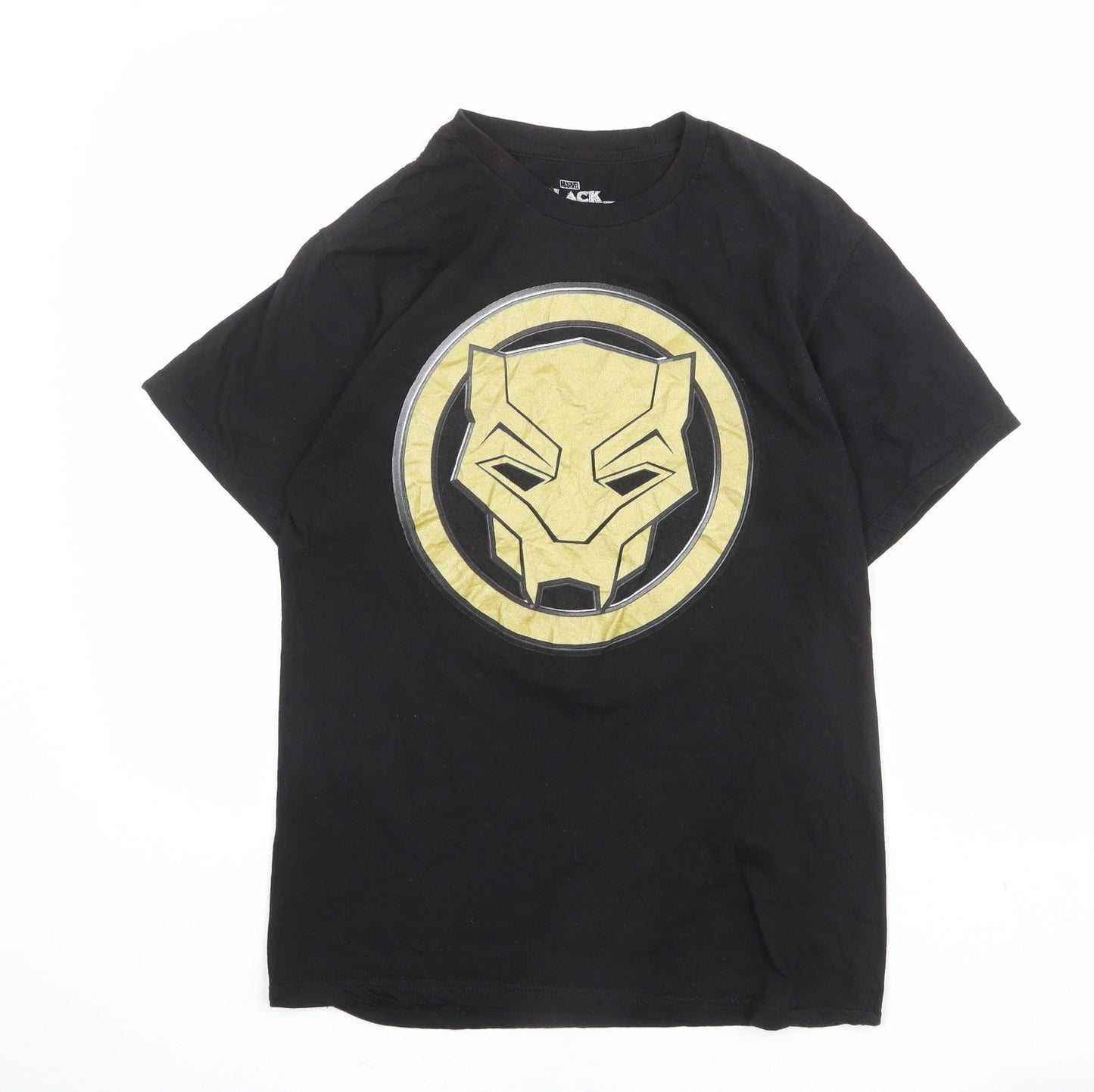 Marvel Mens Black Cotton T-Shirt Size S Crew Neck - Black Panther