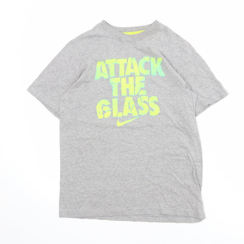 Nike Boys Grey Cotton Basic T-Shirt Size M Round Neck Pullover - Attack The Glass