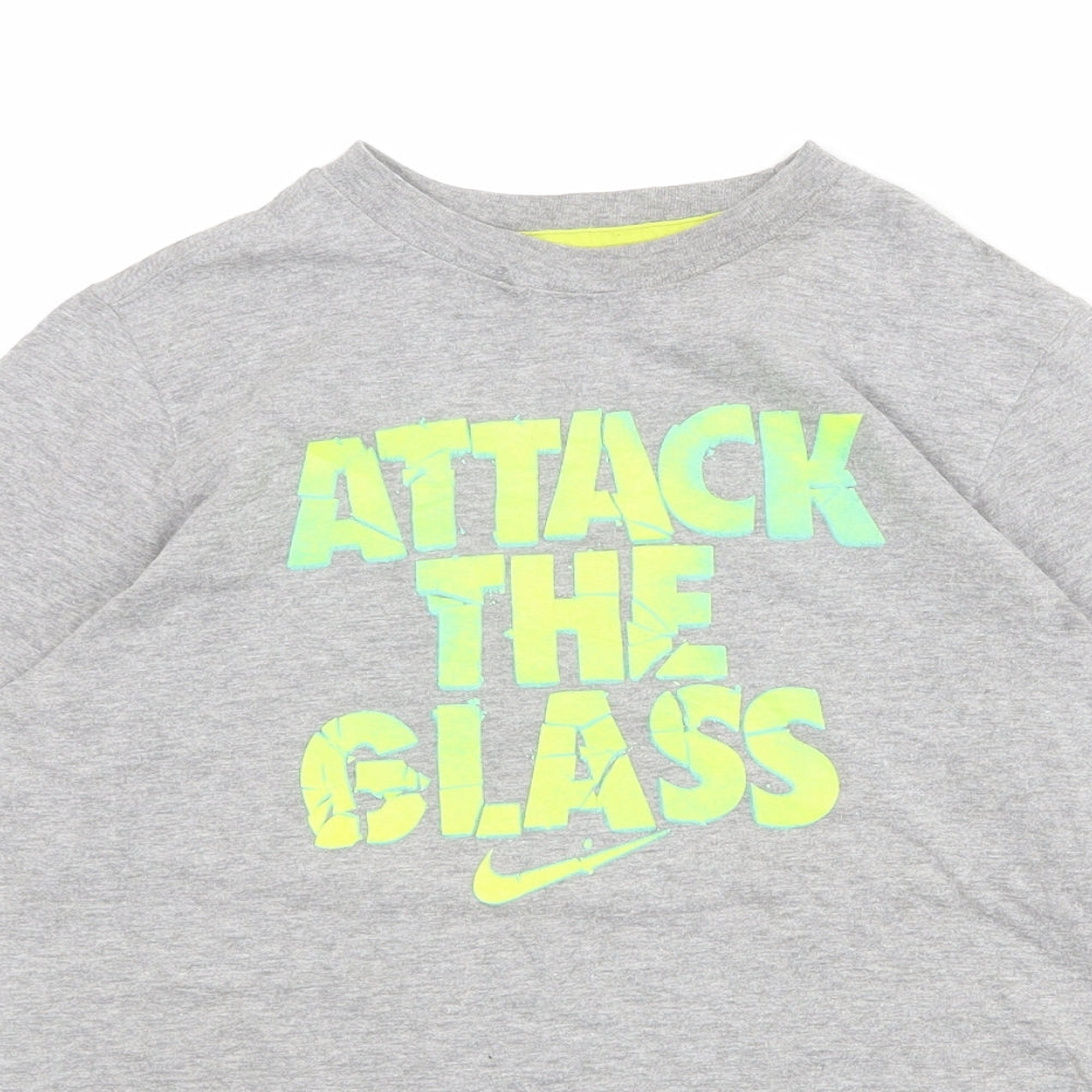 Nike Boys Grey Cotton Basic T-Shirt Size M Round Neck Pullover - Attack The Glass