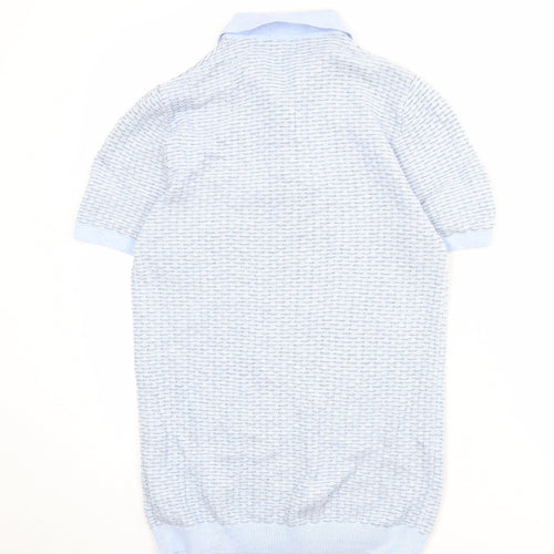 NEXT Mens Blue Geometric 100% Cotton Polo Size S Collared Button