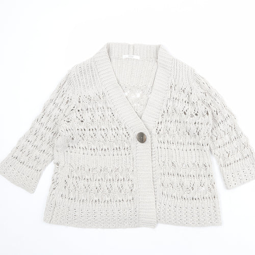 Marks and Spencer Womens Beige V-Neck Acrylic Cardigan Jumper Size 14