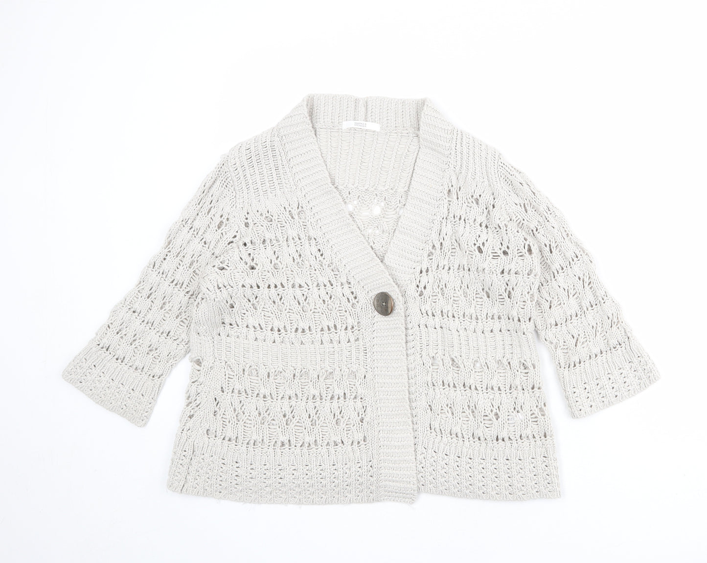 Marks and Spencer Womens Beige V-Neck Acrylic Cardigan Jumper Size 14