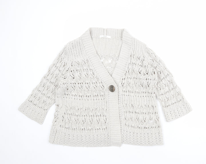 Marks and Spencer Womens Beige V-Neck Acrylic Cardigan Jumper Size 14