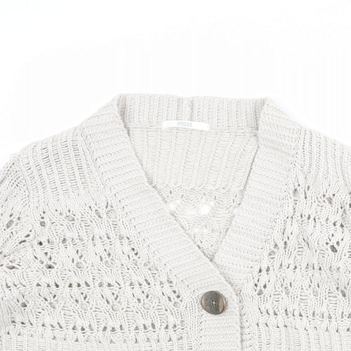Marks and Spencer Womens Beige V-Neck Acrylic Cardigan Jumper Size 14