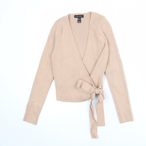 New Look Womens Beige V-Neck Viscose Wrap Jumper Size 12
