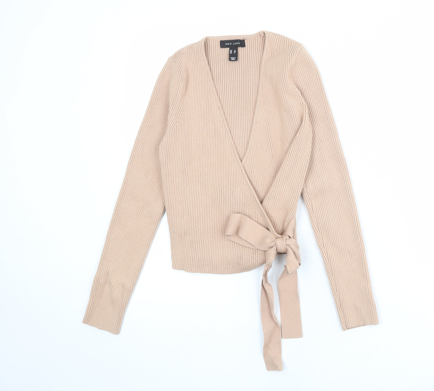 New Look Womens Beige V-Neck Viscose Wrap Jumper Size 12