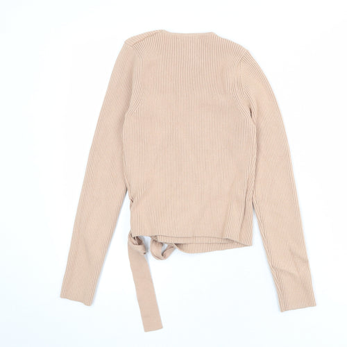 New Look Womens Beige V-Neck Viscose Wrap Jumper Size 12