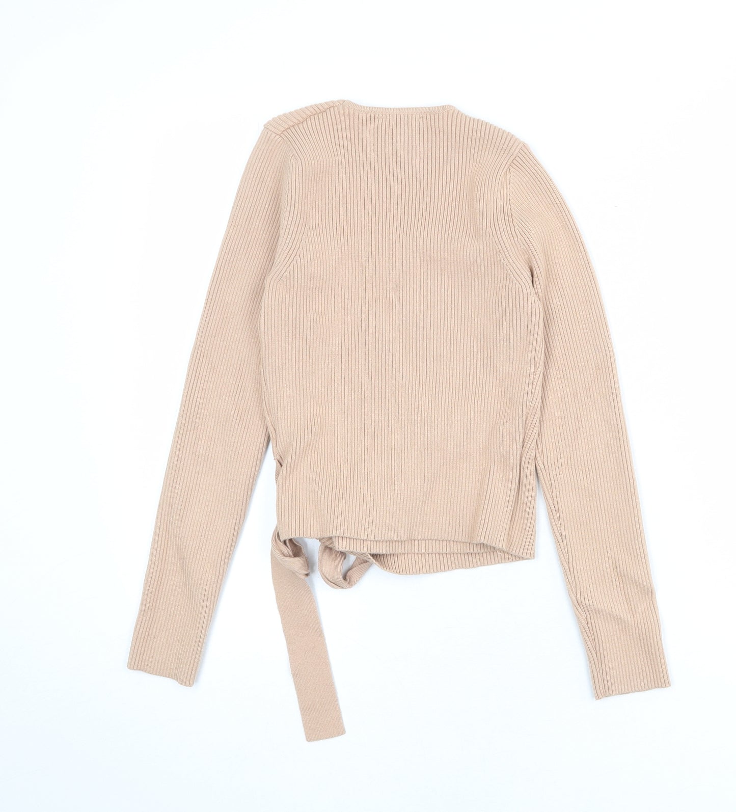 New Look Womens Beige V-Neck Viscose Wrap Jumper Size 12