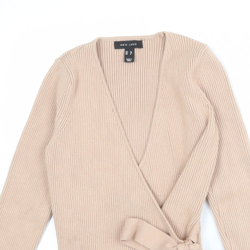 New Look Womens Beige V-Neck Viscose Wrap Jumper Size 12