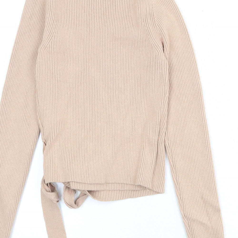 New Look Womens Beige V-Neck Viscose Wrap Jumper Size 12