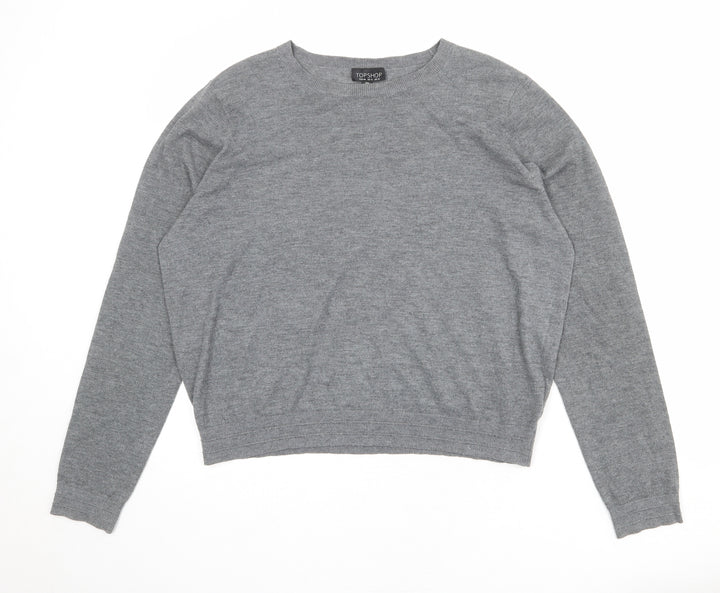 Topshop Womens Grey Round Neck Polyester Pullover Jumper Size 16