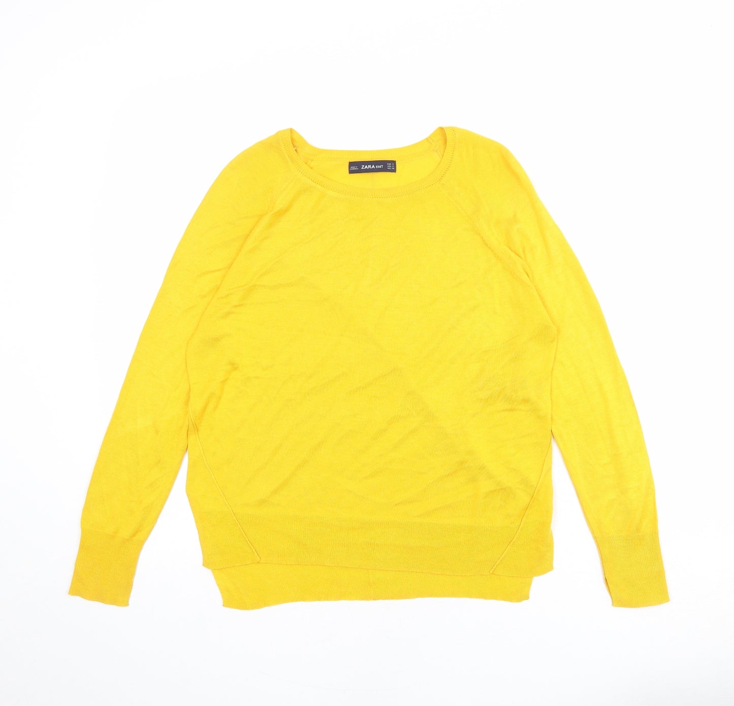 Zara Womens Yellow Round Neck Viscose Pullover Jumper Size S