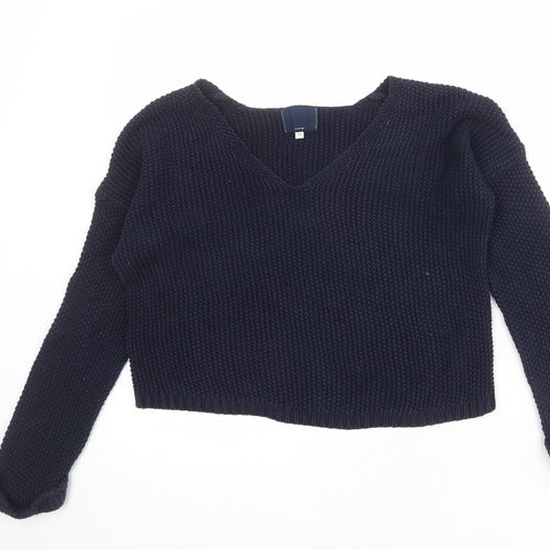 New Look Womens Blue V-Neck 100% Cotton Pullover Jumper Size 12