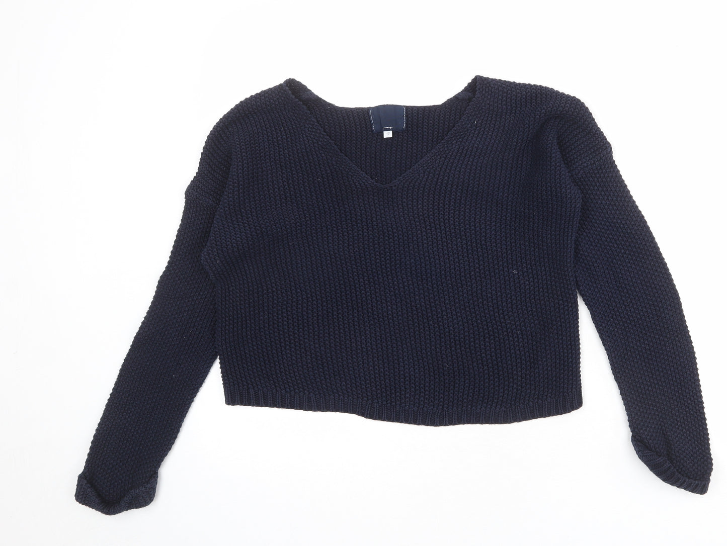 New Look Womens Blue V-Neck 100% Cotton Pullover Jumper Size 12