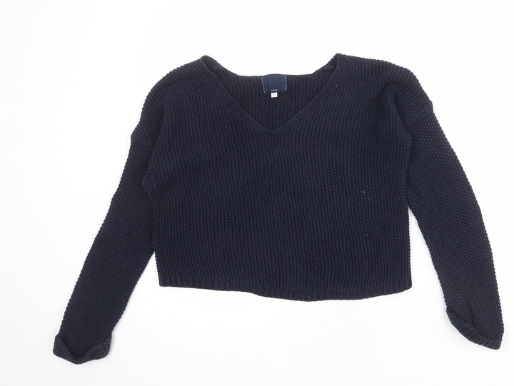 New Look Womens Blue V-Neck 100% Cotton Pullover Jumper Size 12