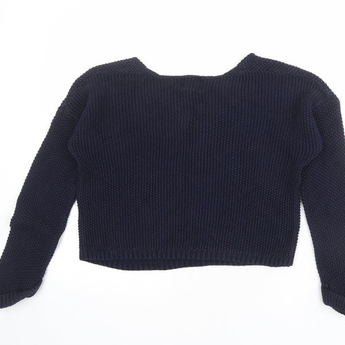 New Look Womens Blue V-Neck 100% Cotton Pullover Jumper Size 12