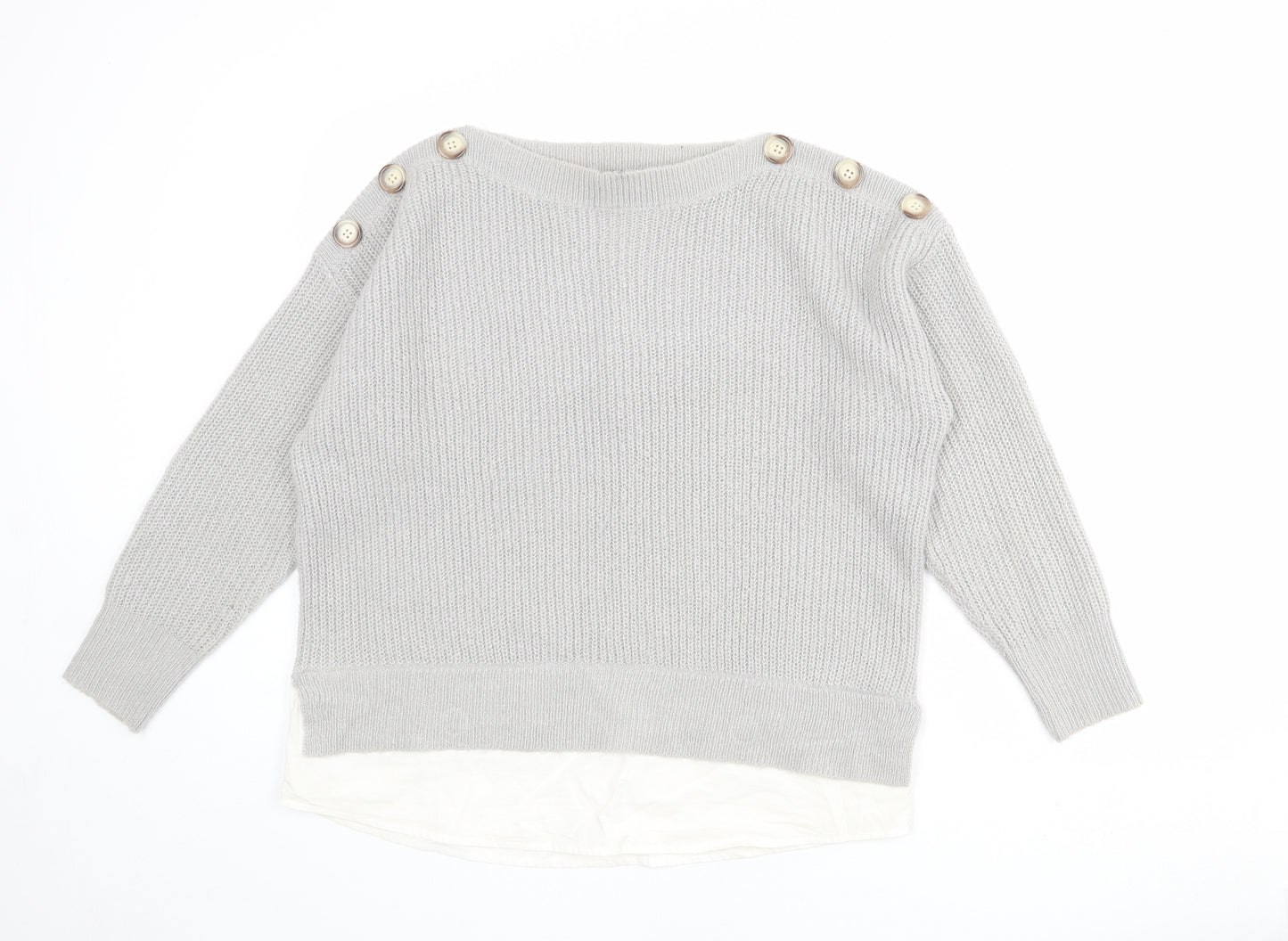 Dorothy Perkins Womens Grey Round Neck Acrylic Pullover Jumper Size 14