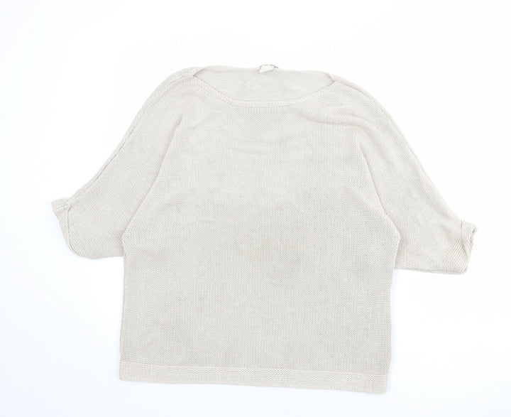 H&M Womens Beige Round Neck Acrylic Pullover Jumper Size M