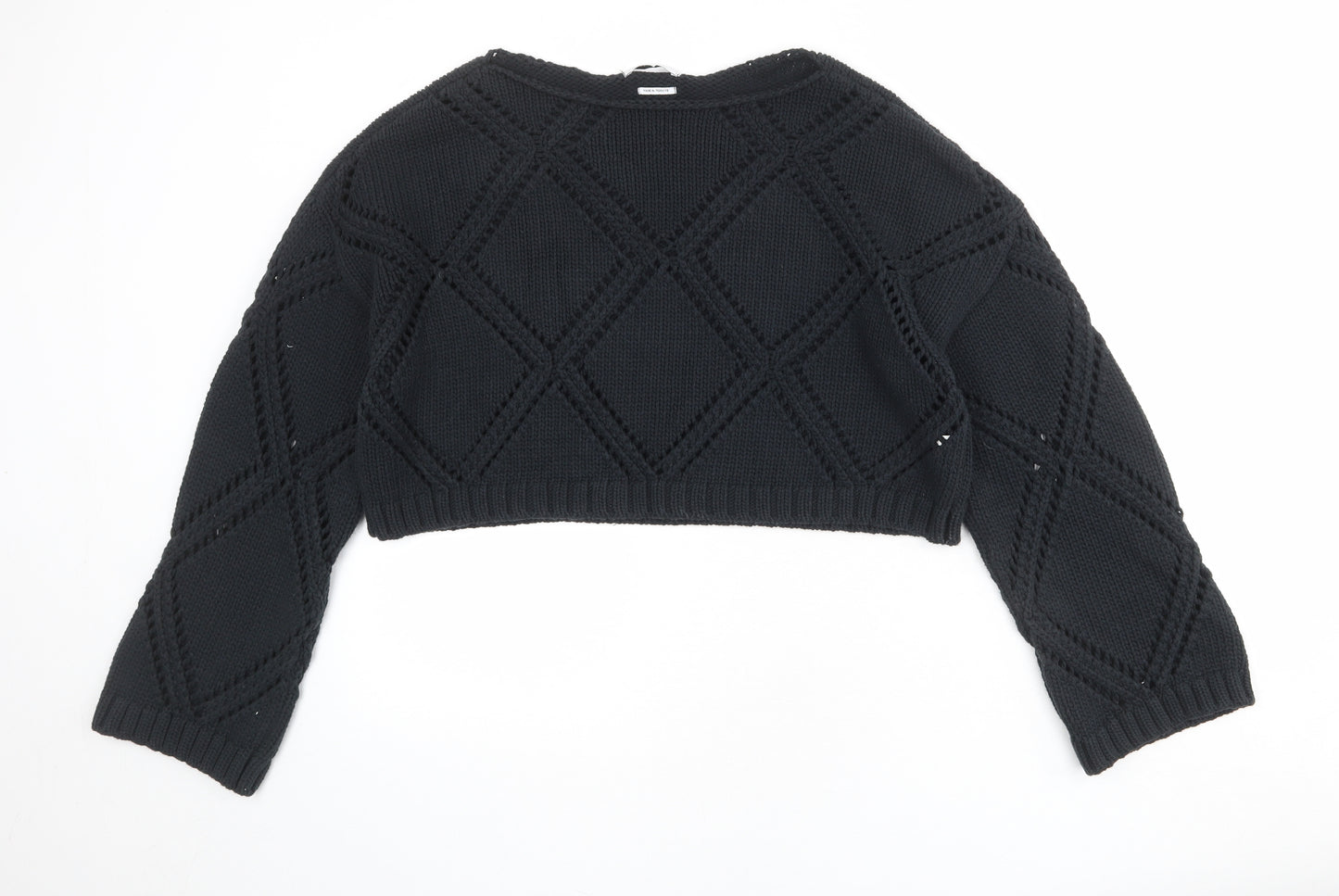 RESERVED Womens Black Round Neck Geometric Cotton Pullover Jumper Size L - Cropped