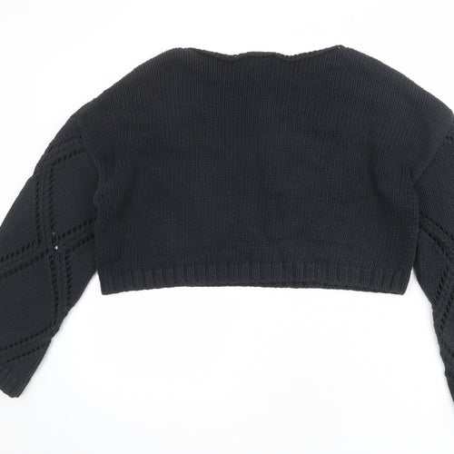 RESERVED Womens Black Round Neck Geometric Cotton Pullover Jumper Size L - Cropped
