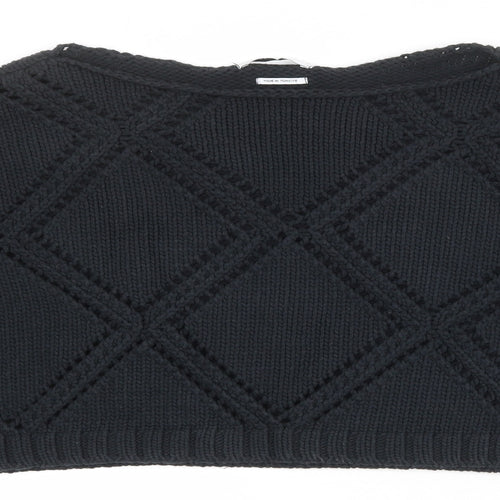 RESERVED Womens Black Round Neck Geometric Cotton Pullover Jumper Size L - Cropped