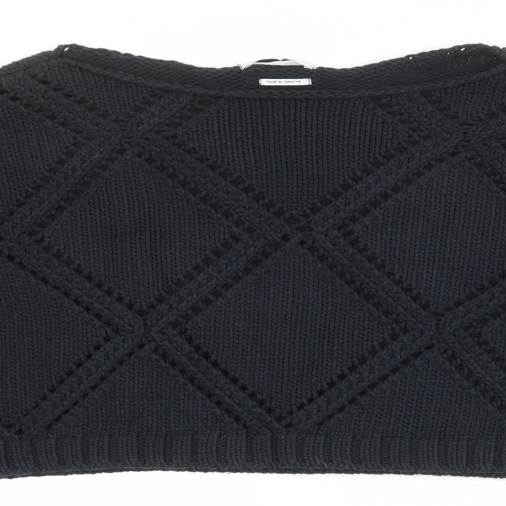 RESERVED Womens Black Round Neck Geometric Cotton Pullover Jumper Size L - Cropped