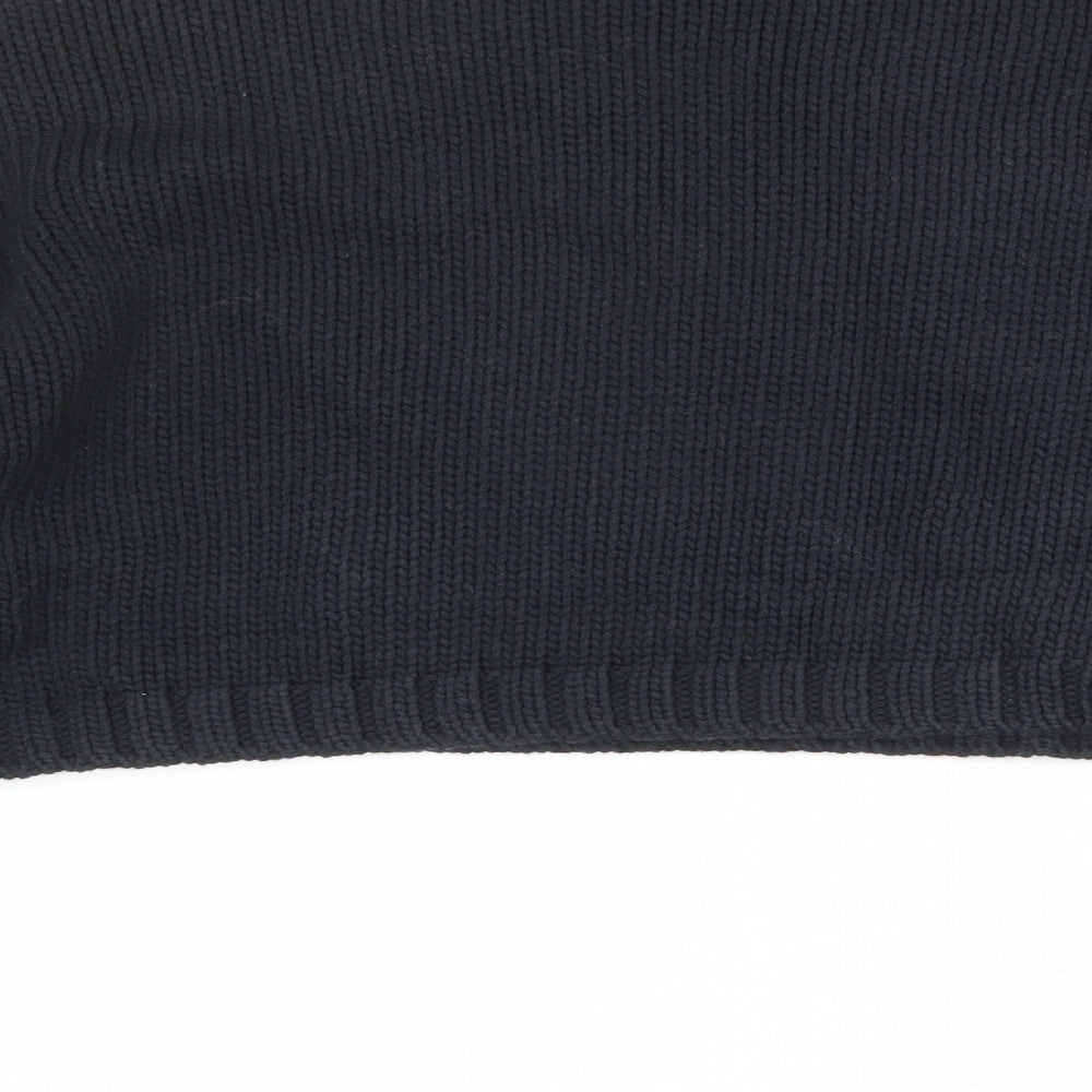 RESERVED Womens Black Round Neck Geometric Cotton Pullover Jumper Size L - Cropped