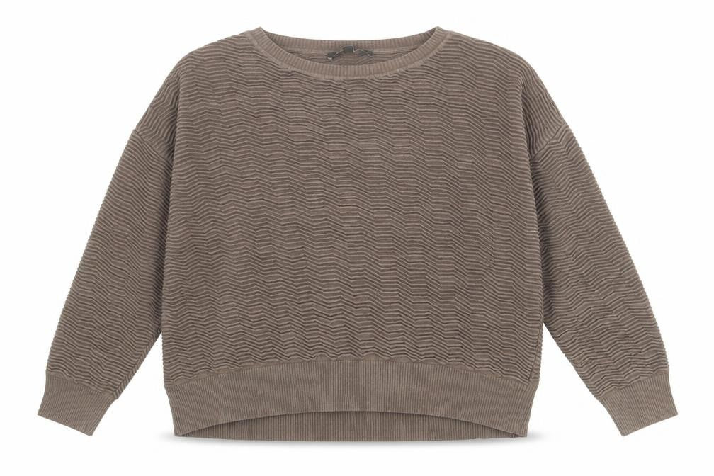 Front view of French Connection women’s brown 100% cotton pullover sweatshirt, size M, pullover