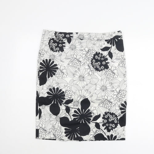Marks and Spencer Womens White Floral Polyester Bandage Skirt Size 36 in Zip