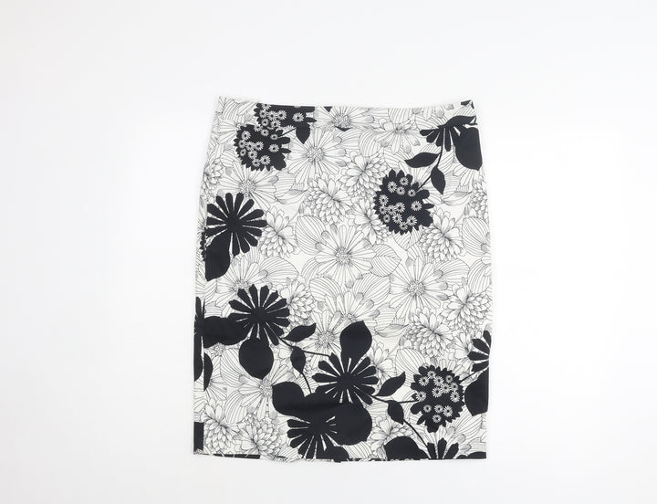 Marks and Spencer Womens White Floral Polyester Bandage Skirt Size 36 in Zip