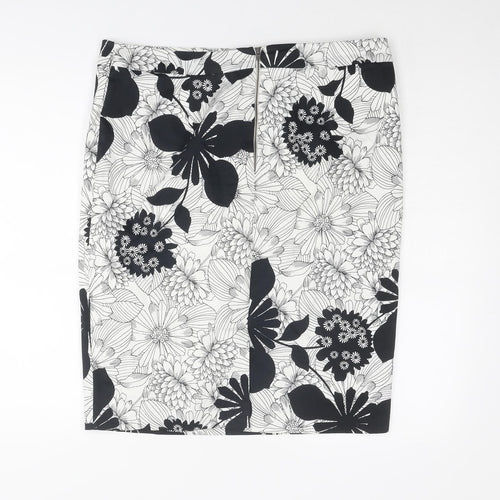 Marks and Spencer Womens White Floral Polyester Bandage Skirt Size 36 in Zip