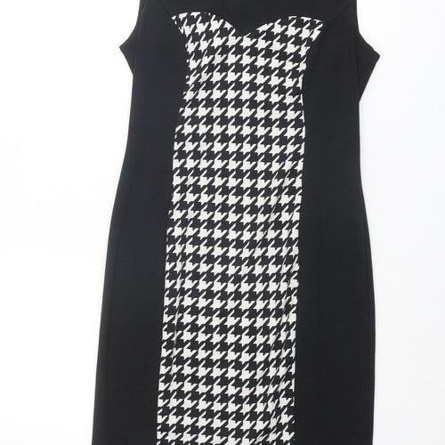 M&Co Womens Black Houndstooth Polyester Shift Size 12 Round Neck Zip