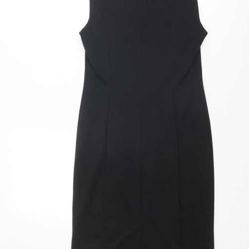 M&Co Womens Black Houndstooth Polyester Shift Size 12 Round Neck Zip