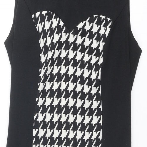M&Co Womens Black Houndstooth Polyester Shift Size 12 Round Neck Zip