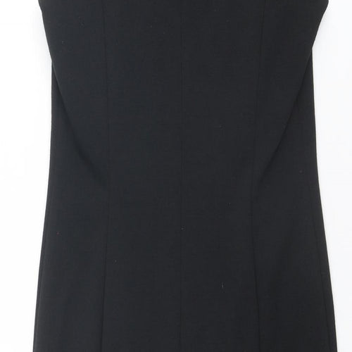 M&Co Womens Black Houndstooth Polyester Shift Size 12 Round Neck Zip