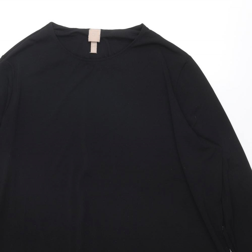 H&M Womens Black Cotton Tunic Blouse Size 2XL Round Neck