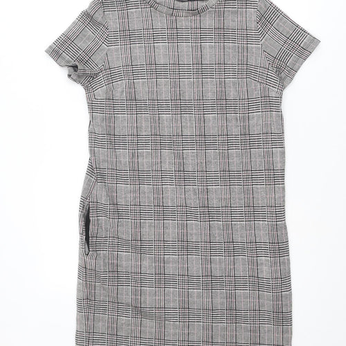 NEXT Womens Grey Plaid Polyester Shift Size 12 Crew Neck Pullover