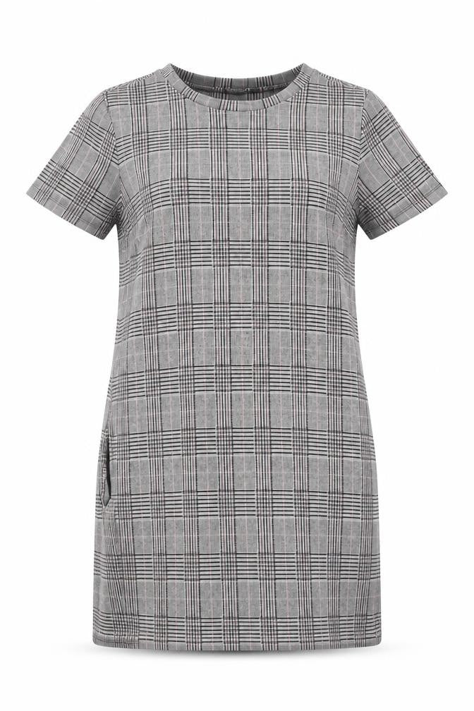 Next Womens Grey Plaid Polyester Shift Size 12 Crew Neck Pullover
